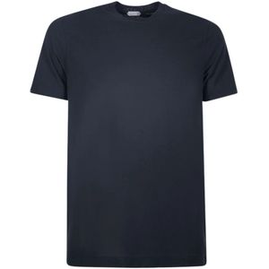 Zanone, Tops, Heren, Blauw, XL, Katoen, Blauwe Geribbelde T-shirt - Gemaakt in Italië
