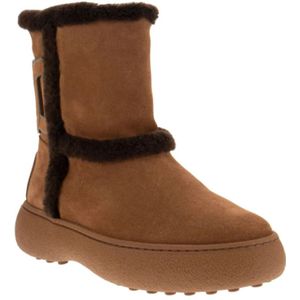 Tod's, Schoenen, Dames, Bruin, 37 EU, Suède, Bruine Suède Laarzen met Shearling Rand