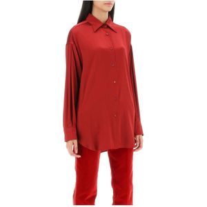 Tom Ford, Blouses & Shirts, Dames, Rood, S, Satijn, Stretch Zijden Satijnen Overhemd met Italiaanse Kraag