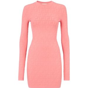 Fendi, Kleedjes, Dames, Roze, 2Xs, Polyester, Luxe Roze Jurk met Verhoogd FF Motief