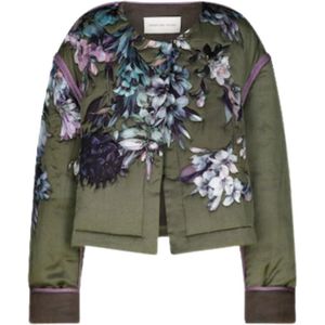 Dries Van Noten, Gewatteerd jack met bloemenborduursel Groen, Dames, Maat:L