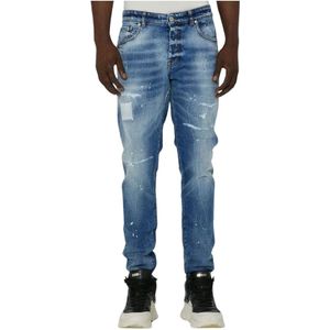 John Richmond, Jeans, Heren, Blauw, W31, Katoen, Lichte Wassing Slim Fit Ripped Jeans
