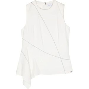 Calvin Klein, Gestreepte Mouwloze Top met Asymmetrische Zoom Wit, Dames, Maat:XS