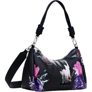 Desigual, Tassen, Dames, Veelkleurig, ONE Size, Zwarte bloemen handtas met schouderband