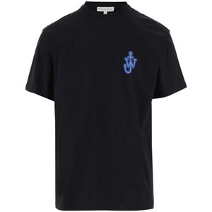 JW Anderson, Tops, Heren, Zwart, S, Katoen, Zwarte katoenen T-shirt met JWA-logo