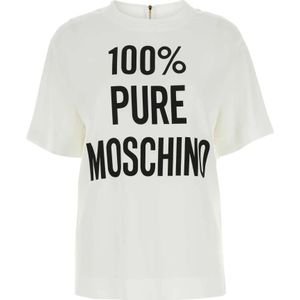 Moschino, Tops, Dames, Wit, 2Xs, Witte crepe t-shirt - Stijlvol en veelzijdig