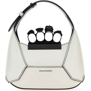 Alexander McQueen, Tassen, Dames, Wit, ONE Size, Witte Leren Mini Jewelled Hobo Handtas