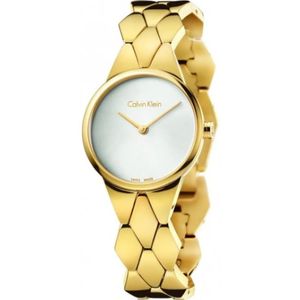 Calvin Klein, Accessoires, Dames, Geel, ONE Size, Elegant Quartz Horloge met Witte Wijzerplaat en Roestvrijstalen Band
