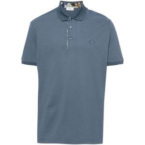 Etro, Tops, Heren, Blauw, XL, Katoen, Blauw Pegaso Polo Shirt met Bloemenprint