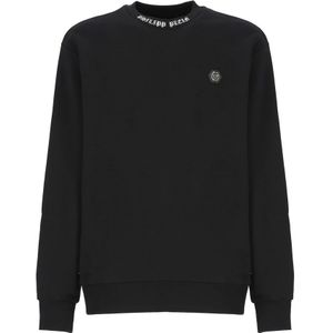 Philipp Plein, Sweatshirts & Hoodies, Heren, Zwart, M, Katoen, Zwarte katoenen sweatshirt met logopatch