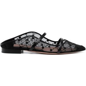 Malone Souliers, Zwarte Bloemenborduurwerk Mesh Sandalen Zwart, Dames, Maat:37 EU