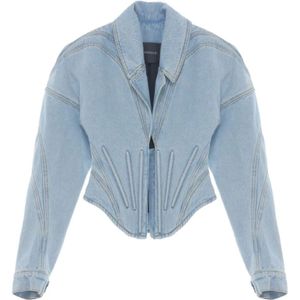 Mugler, Jassen, Dames, Blauw, S, Denim, Blauwe Denim Korset-Stijl Jas