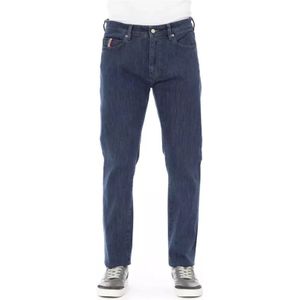 Baldinini, Jeans, Heren, Blauw, W44, Katoen, Trendy Blauwe Katoenen Jeans met Logo Knoop