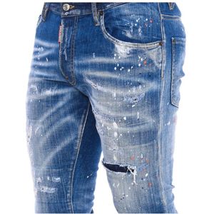 Dsquared2, Jeans, Heren, Blauw, S, Katoen, Rechte Broek met Distressed Details