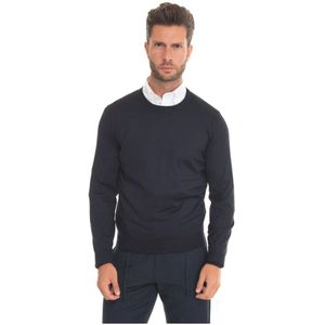 Canali, Stonewashed Wol Zijde Pullover Blauw, Heren, Maat:2XL