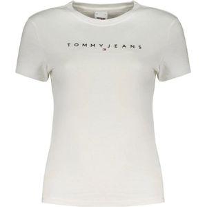 Tommy Hilfiger, Tops, Dames, Wit, L, Katoen, Witte katoenen T-shirt met korte mouwen en logoprint