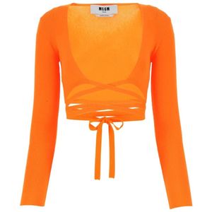 Msgm, Blouses & Shirts, Dames, Oranje, S, Polyester, Stretch Cardigan in Oranje Polyester Blend