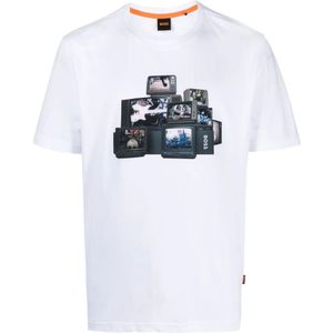 Hugo Boss, Tops, Heren, Wit, L, Katoen, Tee-Mushroom Grafisch T-Shirt