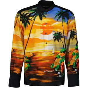 Dolce & Gabbana, Overhemden, Heren, Veelkleurig, M, Nylon, Hawaii Print Casual Overhemd