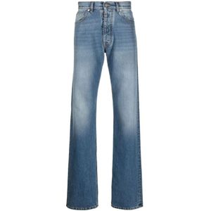Maison Margiela, Heren Straight Jeans met Handtekening Logo Blauw, Heren, Maat:W32
