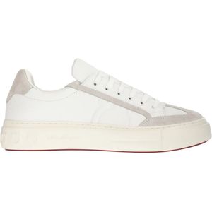 Salvatore Ferragamo, Witte Sneakers - Regular Fit - Geschikt voor alle temperaturen - 100% leer Wit, Heren, Maat:40 EU