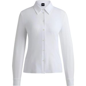 Hugo Boss, Extra Slim Fit Dobby Italiaanse Blouse Wit, Dames, Maat:M