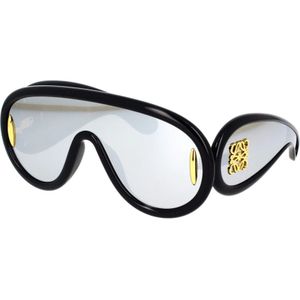 Loewe, Stijlvolle zonnebril met zilveren gespiegelde lenzen Zwart, unisex, Maat:ONE Size