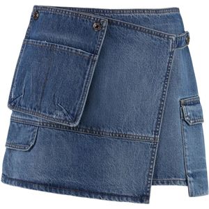 Msgm, Rokken, Dames, Blauw, S, Denim, Asymmetrische Denim Mini Rok