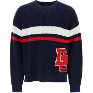 Dsquared2, Truien, Heren, Veelkleurig, L, Wol, Gestreepte Varsity Wollen Trui