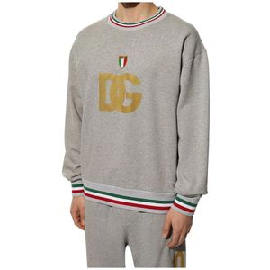 Dolce & Gabbana, Sweatshirts & Hoodies, Heren, Grijs, S, Katoen, Grijze Katoenen Sweatshirt met Logodetail