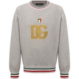 Dolce & Gabbana, Sweatshirts & Hoodies, Heren, Grijs, M, Katoen, Grijze Katoenen Sweatshirt met Logodetail