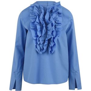 Douuod Woman, Blouses & Shirts, Dames, Blauw, XS, Heldere Blauwe Poplin Overhemd