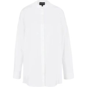 Emporio Armani, Oversized Katoenen Shirt met Fluweelachtige Textuur Wit, Dames, Maat:M