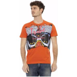 Trussardi, Tops, Heren, Oranje, M, Katoen, Oranje Katoenen T-Shirt met Voorprint voor Mannen