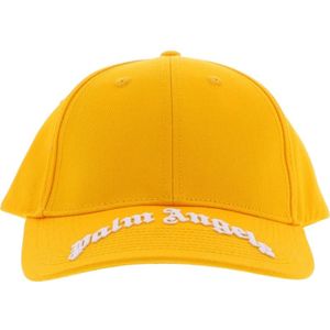 Palm Angels, Accessoires, Heren, Geel, ONE Size, Heren Curved Logo Cap Yellow White