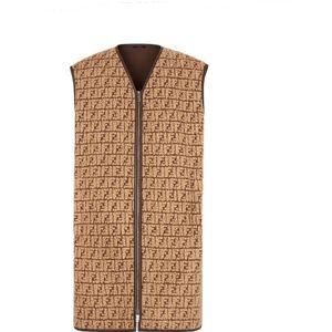 Fendi, Jassen, Heren, Beige, L, Wol, Beige Wol Kasjmier Vest Aw 23