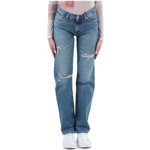 Calvin Klein Jeans, Jeans, Dames, Blauw, W31, Katoen, Low Rise Straight Jeans Vijf Zakken