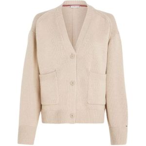 Tommy Hilfiger, Wollen Gilet met Knopen en Ribafwerking Beige, Dames, Maat:M