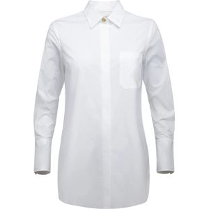 Busnel, Blouses & Shirts, Dames, Wit, M, Katoen, Adrianne Shirt - Verfijnde Look, Gouden B-Knoop Detail