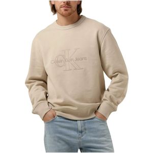 Calvin Klein, Sweatshirts & Hoodies, Heren, Beige, XS, Monologo Washed Crew Neck Sweater