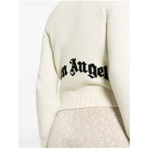 Palm Angels, Truien, Dames, Wit, S, Gebogen Logo Sweater