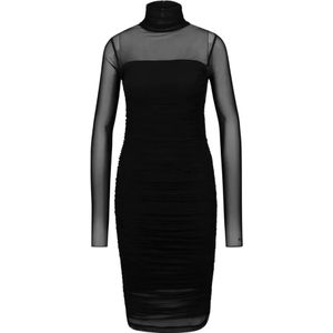 Hugo Boss, Elegante Midi Jurk met Transparante Mouwen en Schouderdetails Zwart, Dames, Maat:S