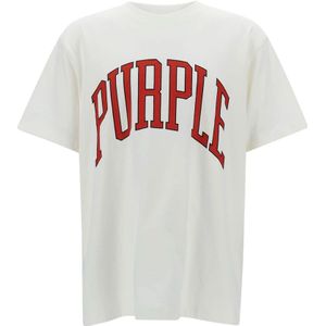Purple Brand, Tops, Heren, Wit, L, Katoen, Logo Print T-shirt en Polo in Wit