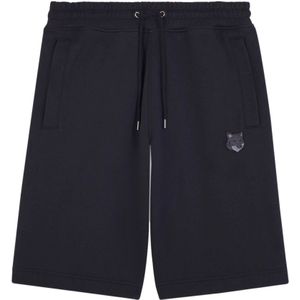 Maison Kitsuné, Katoenen Bermuda Shorts met Iconische Patch Zwart, Heren, Maat:XL