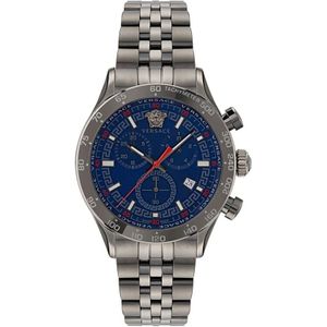 Versace, Accessoires, Heren, Veelkleurig, ONE Size, Chronograaf Hellenyium Chrono grijs blauw horloge