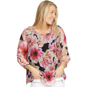 2-Biz, Blouses & Shirts, Dames, Veelkleurig, XL, Roze Bloemen Blouse 3/4 Mouwen