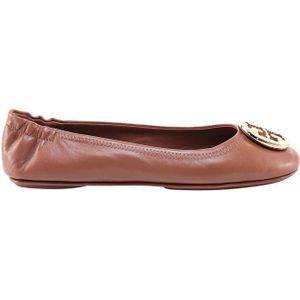 Tory Burch, Leren Ballerina`s - Stijlvolle en Comfortabele Platte Schoenen Beige, Dames, Maat:35 1/2 EU