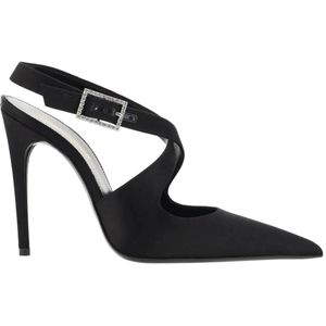 Saint Laurent, Schoenen, Dames, Zwart, 36 EU, Zwarte Zijden Pumps met Puntige Neus