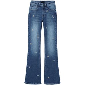 Desigual, Blauwe versleten effect jeans Blauw, Dames, Maat:S