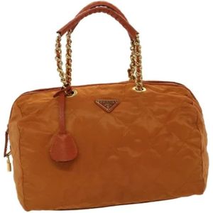 Prada Vintage, Tweedehands Oranje Nylon Boston Tas Oranje, Dames, Maat:ONE Size